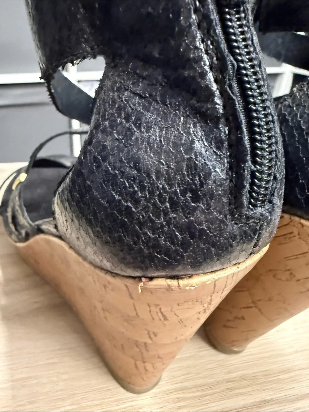 Brash Black Strappy Gladiator Cork Wedge Sandals Y2K